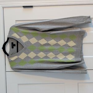 Express Gray and Pink Argyle V-Neck Sweater